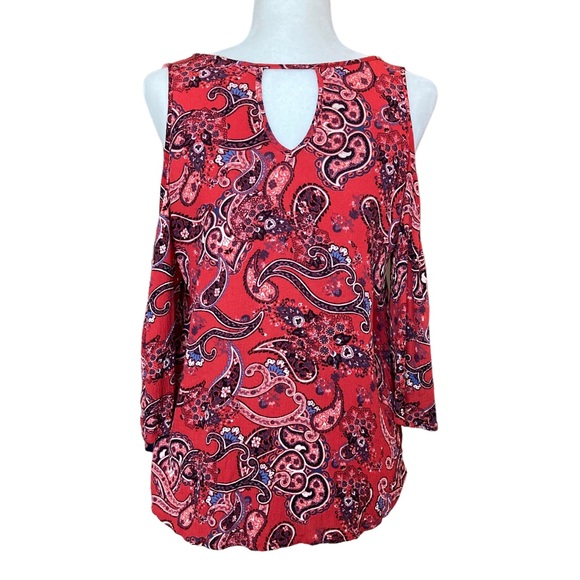 Mossimo Supply Co Women's paisley print cold shoulder ruffle blouse, Sz M - Picture 11 of 16